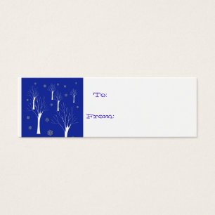 white trees on blue gift tag