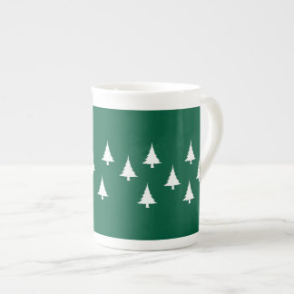White Trees On Green Holiday  Bone China Mug
