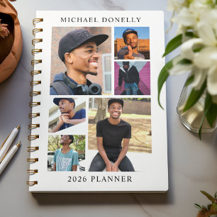 White Trendy 6 Photo Collage Yearly Planner