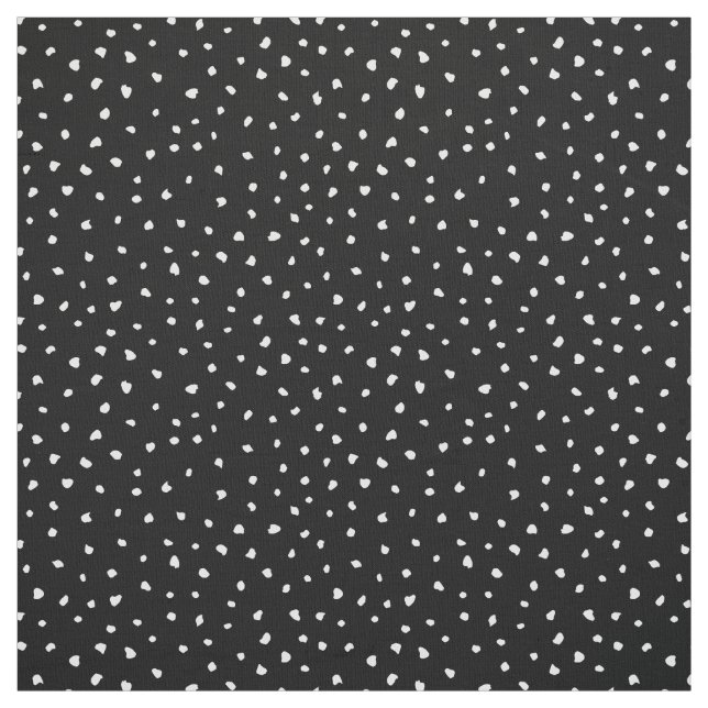 White Trendy Abstract Dots on Chic Black Fabric (Swatch)