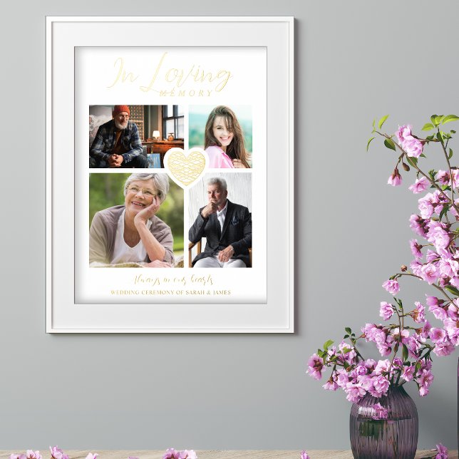 White Trendy Collage 4 Photos Modern Heart Wedding Foil Prints (Creator Uploaded)