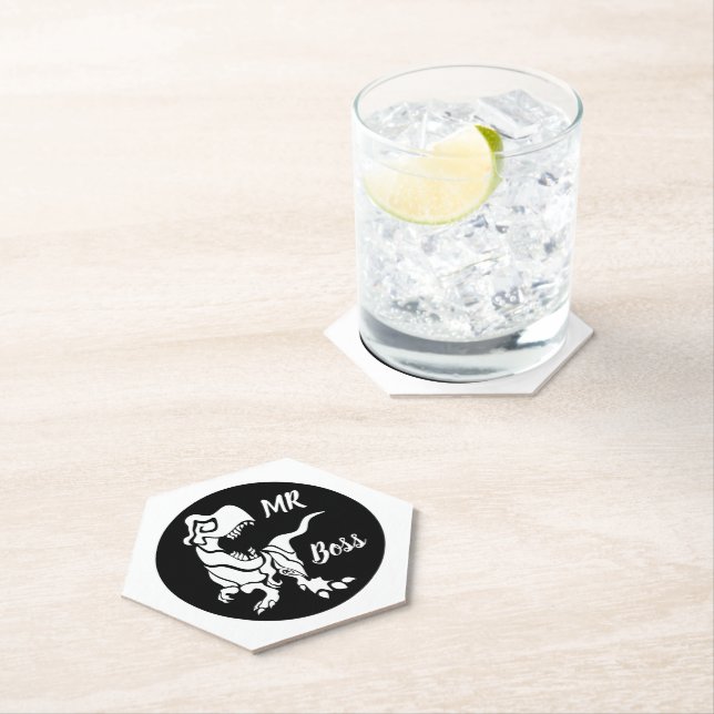 White Trex the Boss Dino Paper Coaster (Insitu)