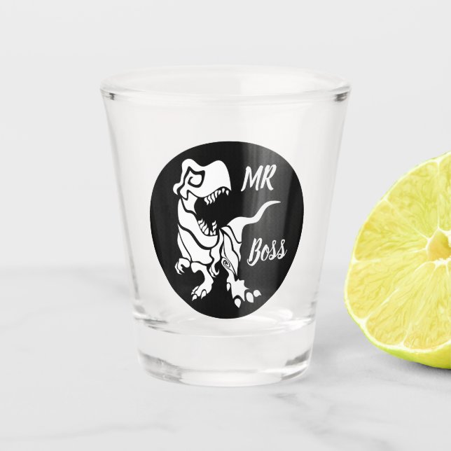 White Trex the Boss Dino Shot Glass (Front)