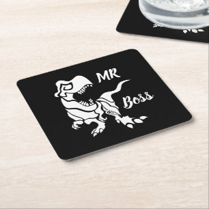 White Trex the Boss Dino Square Paper Coaster