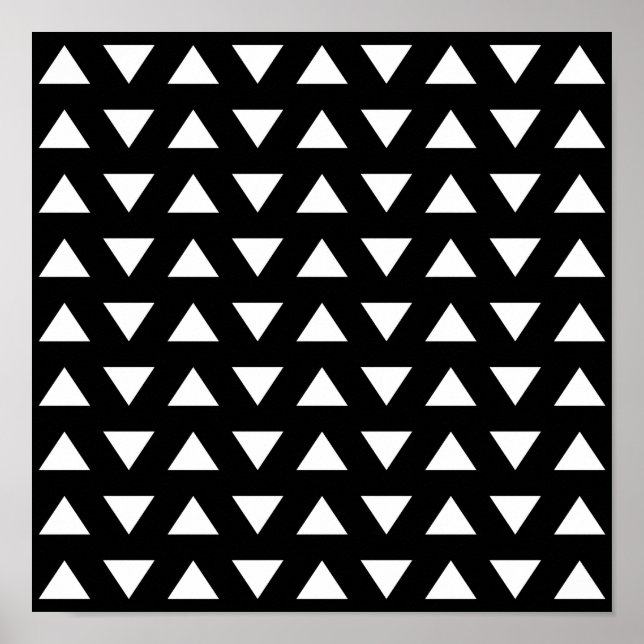 White Triangles on Black. A geometric Pattern. Poster (Front)