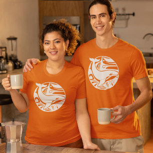 White Tribal Art Killer Whale Logo Orca Orange  T-Shirt
