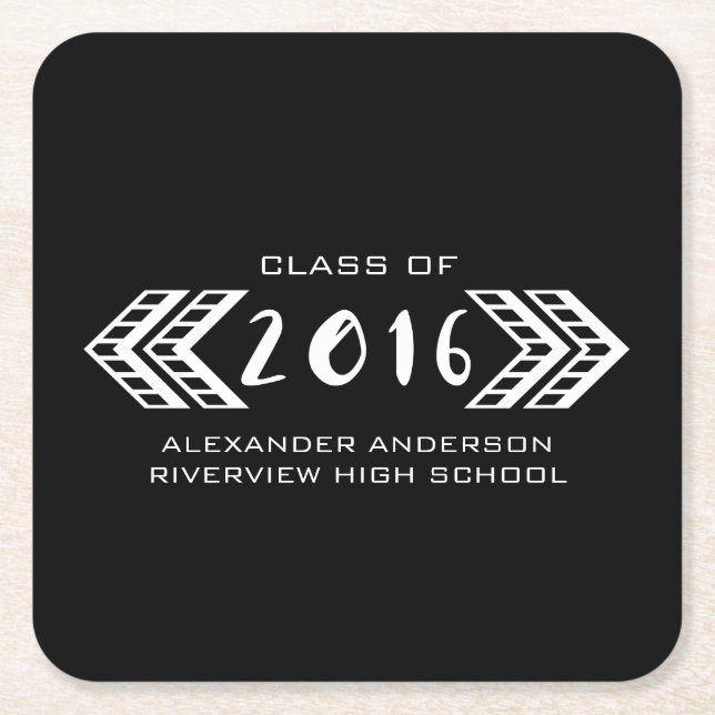 White Tribal Aztec Graduation Paper Coasters (Front)