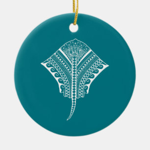 White Tribal Stingray Ceramic Tree Decoration