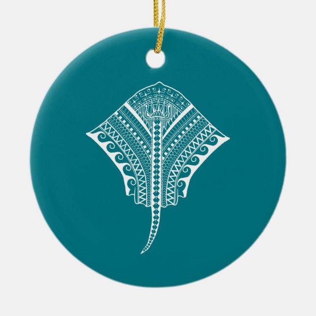 White Tribal Stingray Ceramic Tree Decoration (Front)