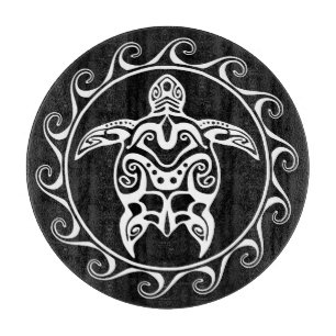 White Tribal Turtle Cutting Board