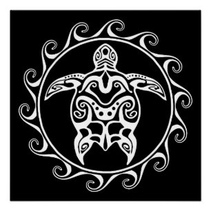 White Tribal Turtle Poster