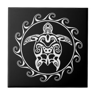White Tribal Turtle Tile