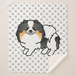 White Tricolor Pomeranian Cute Cartoon Dog & Paws Sherpa Blanket