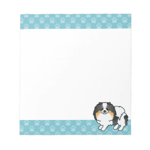 White Tricolor Pomeranian Dog Cartoon Illustration Notepad
