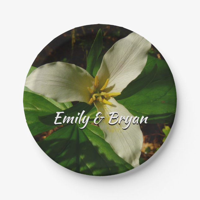 White Trillium Flower Spring Wildflower Paper Plate (Front)