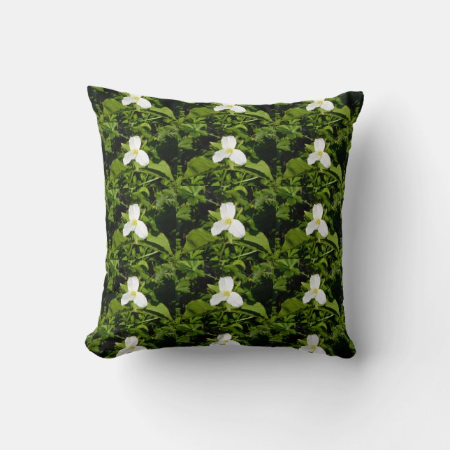 White Trillium Wildflower PIllow (Front)
