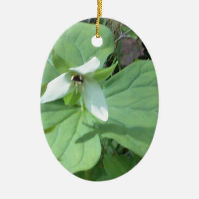 white trillium with greenry ceramic tree decoration (Front)