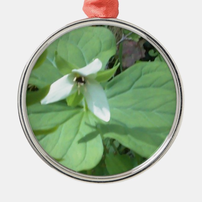 white trillium with greenry metal tree decoration (Front)