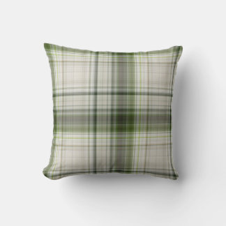 White Trilliums Green and White Plaid Cushion