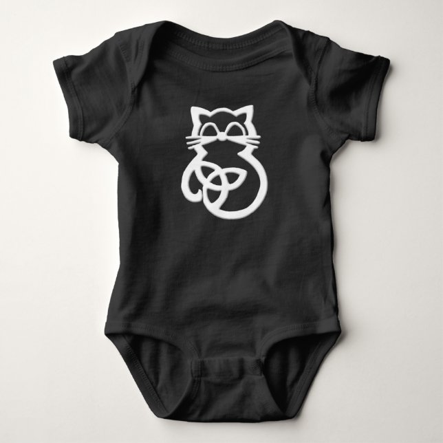 White Trinity Knot Celtic Cat Baby One Piece Bodysuit (Front)