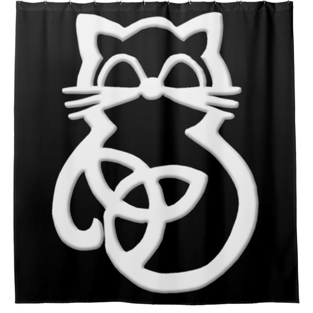 White Trinity Knot Celtic Cat Shower Curtain (Front)