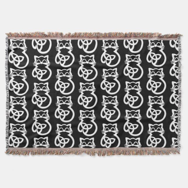 White Trinity Knot Celtic Cat Throw Blanket (Front)