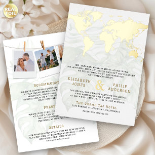 White Tropical Destination World Map Wedding Gold
