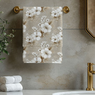 White tropical floral neutral tones modern bathroo bath towel set