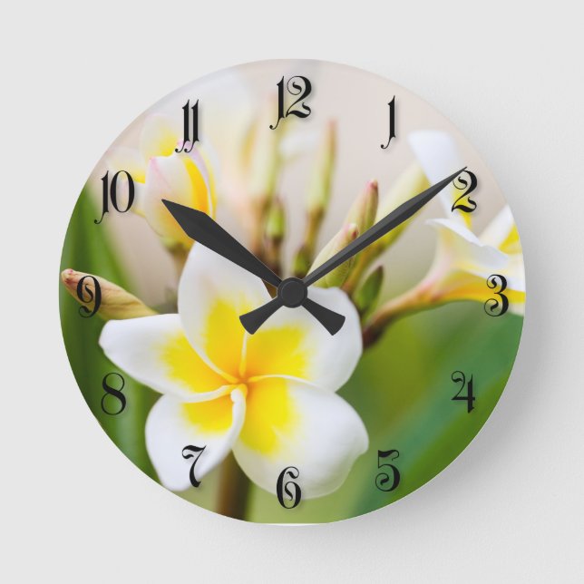 White tropical flower round clock (Front)