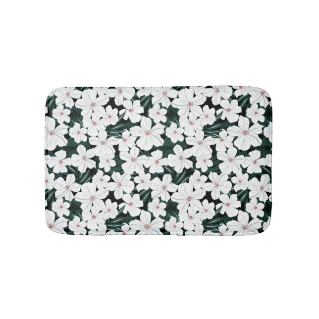 White Tropical Flowers Pattern Bath Mat (Front)