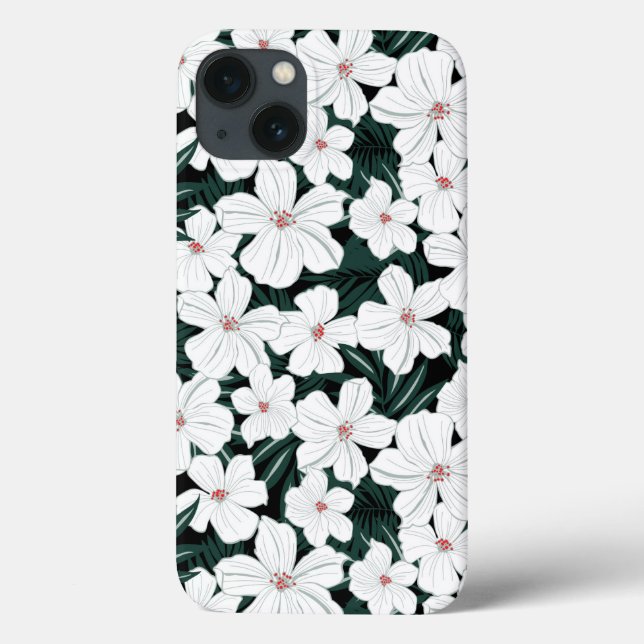 White Tropical Flowers Pattern Case-Mate iPhone Case (Back)