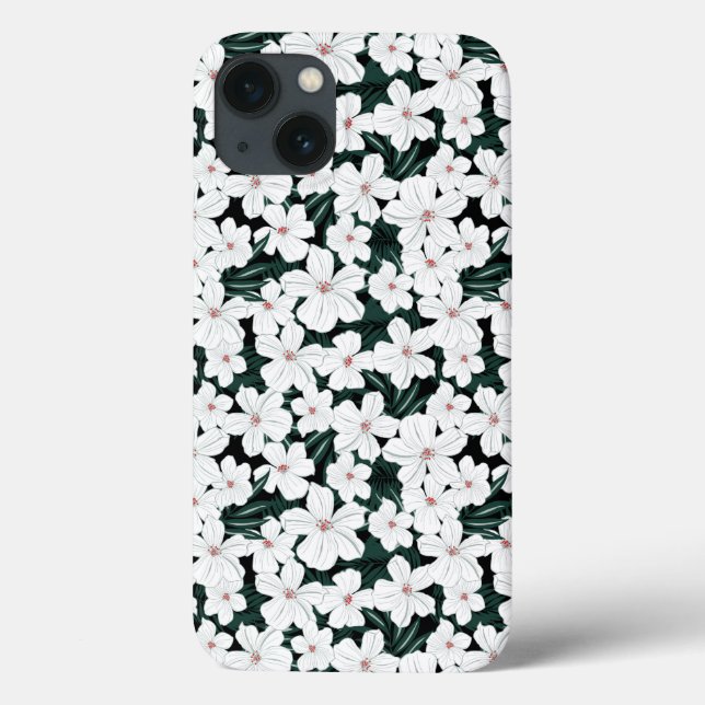 White Tropical Flowers Pattern Case-Mate iPhone Case (Back)