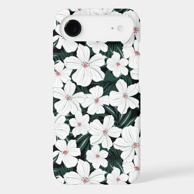 White Tropical Flowers Pattern Case-Mate iPhone Case (Back)