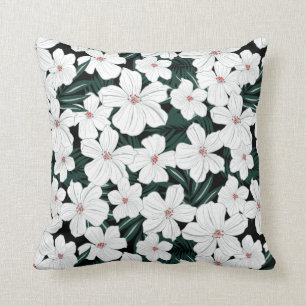 White Tropical Flowers Pattern Cushion