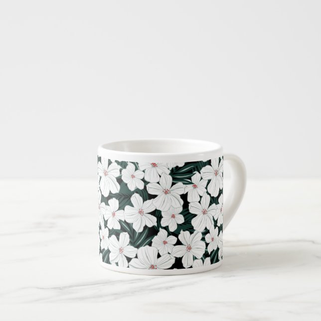 White Tropical Flowers Pattern Espresso Cup (Front Right)