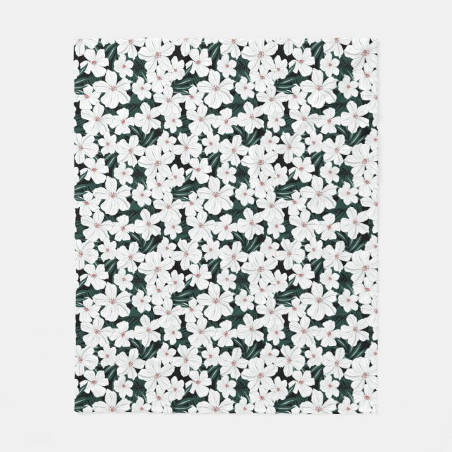 White Tropical Flowers Pattern Fleece Blanket (Front)