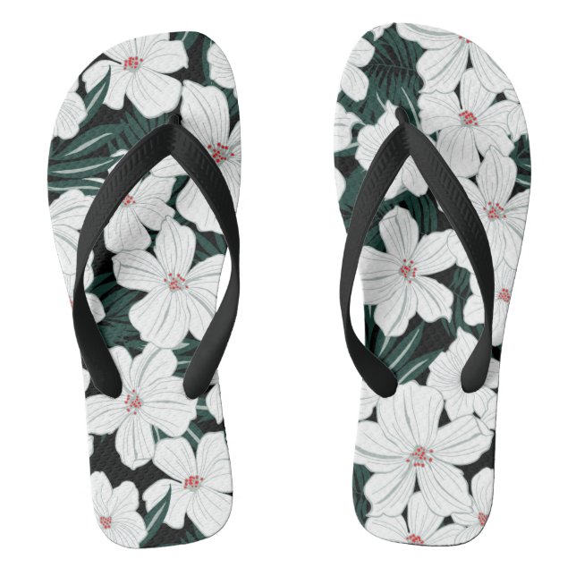 White Tropical Flowers Pattern Jandals (Footbed)