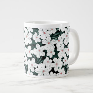 White Tropical Flowers Pattern Large Coffee Mug