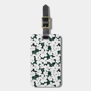 White Tropical Flowers Pattern Luggage Tag