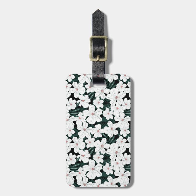 White Tropical Flowers Pattern Luggage Tag (Front Vertical)