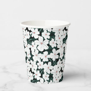 White Tropical Flowers Pattern Paper Cups
