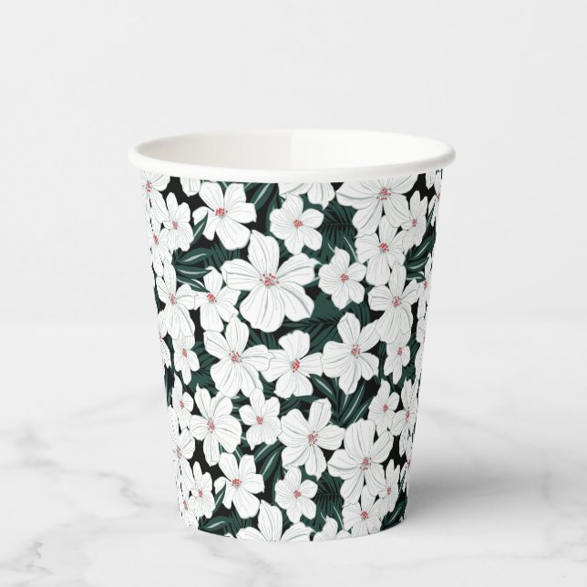 White Tropical Flowers Pattern Paper Cups (Left)