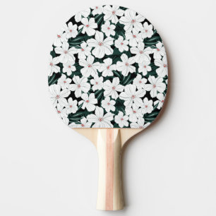 White Tropical Flowers Pattern Ping Pong Paddle
