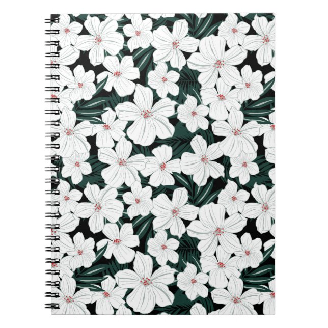 White Tropical Flowers Pattern Spiral Notebook (Front)