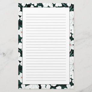 White Tropical Flowers Pattern Stationery