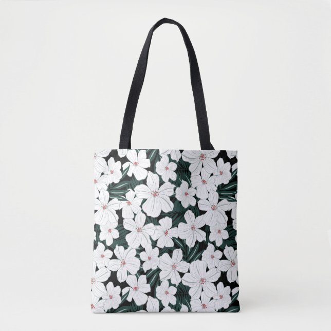 White Tropical Flowers Pattern Tote Bag (Front)