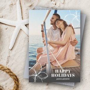 White Tropical Hawaiian Floral Photo Holiday Card