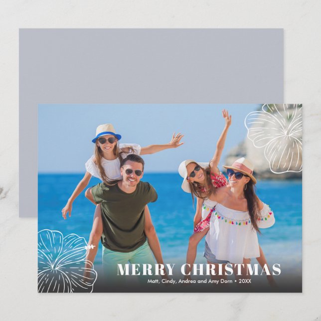 White Tropical Hawaiian Floral Photo Holiday Card (Front/Back)