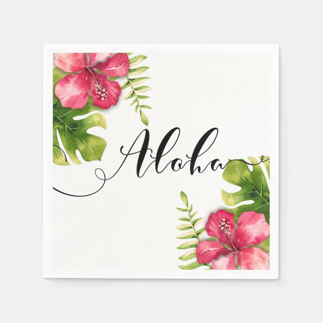 White Tropical Hibiscus Leaves Chic Wedding Aloha Napkin (Front)