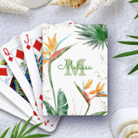 White Tropical Island Floral Monogram Script Gold